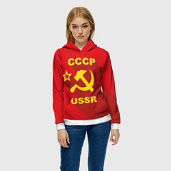 Толстовка-худи женская СССР серп и молот, цвет: 3D-белый — фото 2