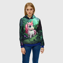 Толстовка-худи женская Единорожка с розовой гривой, цвет: 3D-синий — фото 2