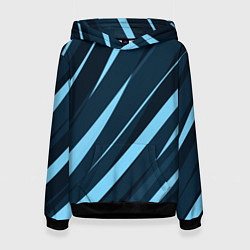 Толстовка-худи женская Тёмный бирюзовый контрастные полосы, цвет: 3D-черный
