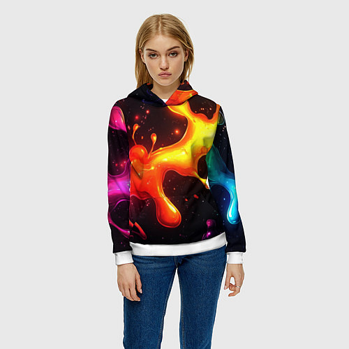 Женская толстовка Радужные кляксы на черном фоне / 3D-Белый – фото 3