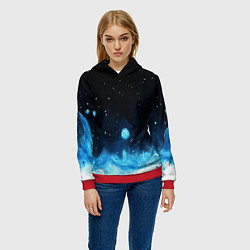 Толстовка-худи женская Синяя светящееся краска, цвет: 3D-красный — фото 2