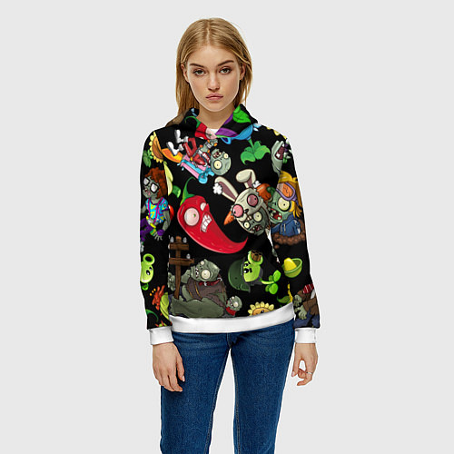 Женская толстовка Растения против зомби персонажи на черном / 3D-Белый – фото 3