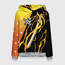 Толстовка-худи женская Zenitsu Agatsuma - Kisatsutai, цвет: 3D-меланж