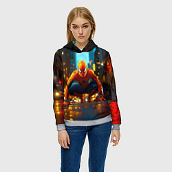 Толстовка-худи женская Человек паук на старте, цвет: 3D-меланж — фото 2