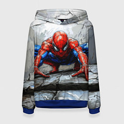 Толстовка-худи женская Человек-паук палзет на стене, цвет: 3D-синий