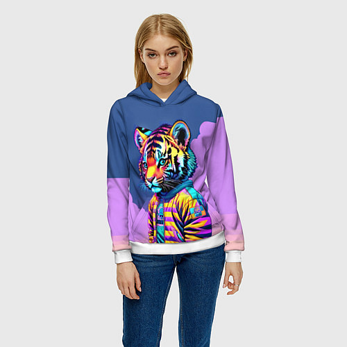 Женская толстовка Cool tiger cub - pop art / 3D-Белый – фото 3