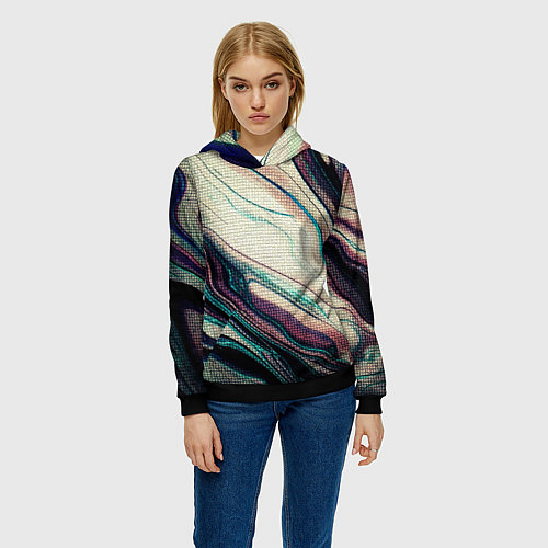 Женская толстовка Абстракция тёмные краски с текстурой / 3D-Черный – фото 3