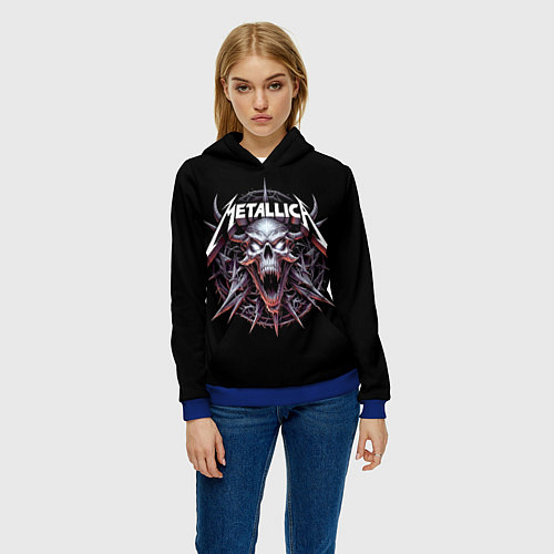 Женская толстовка Metallica - cool skull with horns / 3D-Синий – фото 3
