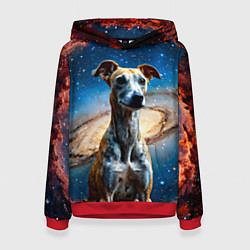 Толстовка-худи женская Уиппет в космосе, цвет: 3D-красный