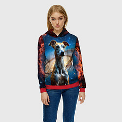 Толстовка-худи женская Уиппет в космосе, цвет: 3D-красный — фото 2