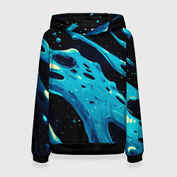 Толстовка-худи женская Синие волны краски на черном, цвет: 3D-черный