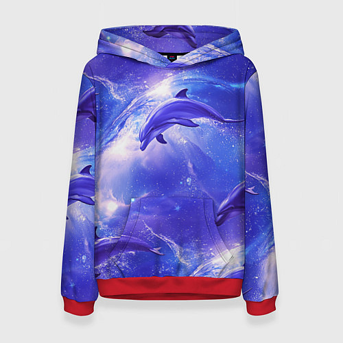 Женская толстовка Дельфины в волшебном море паттерн / 3D-Красный – фото 1