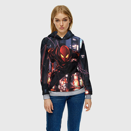 Женская толстовка Человек паук в черном / 3D-Меланж – фото 3