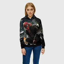 Толстовка-худи женская Человек-паук и поздняя ночь, цвет: 3D-черный — фото 2