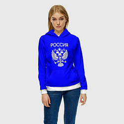 Толстовка-худи женская Россия и герб ультрамарин синий, цвет: 3D-белый — фото 2
