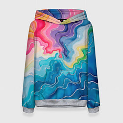 Толстовка-худи женская Абстрактные волны в мраморном стиле, цвет: 3D-меланж