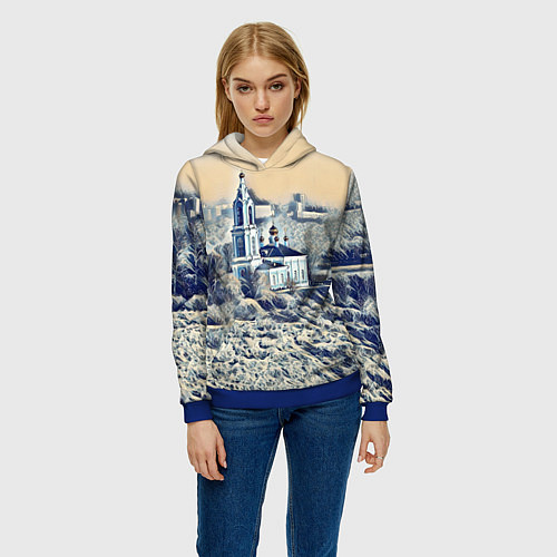 Женская толстовка Храм на фоне современного города / 3D-Синий – фото 3