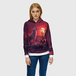 Толстовка-худи женская Белый волк воет на луну, цвет: 3D-белый — фото 2