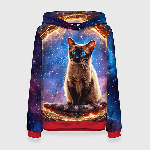 Женская толстовка Сиамская кошка в космосе / 3D-Красный – фото 1