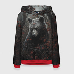 Толстовка-худи женская Бурый мишка в дремучем лесу, цвет: 3D-красный