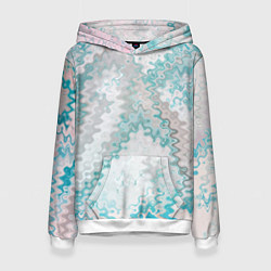 Толстовка-худи женская Серо-бирюзовый абстрактный, цвет: 3D-белый