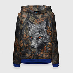 Толстовка-худи женская Хищный серый лис, цвет: 3D-синий