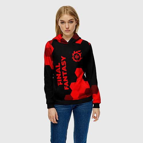 Женская толстовка Final Fantasy - red gradient вертикально / 3D-Черный – фото 3