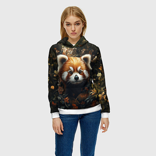 Женская толстовка Красная панда в лесной чаще / 3D-Белый – фото 3