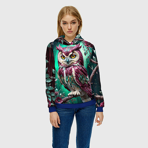 Женская толстовка Волшебная сова в самоцветном лесу / 3D-Синий – фото 3