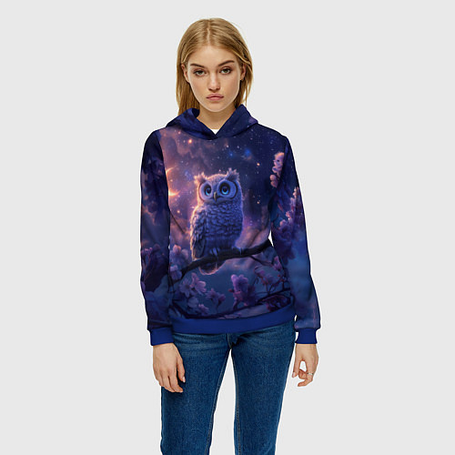 Женская толстовка Ночная сова на ветке / 3D-Синий – фото 3