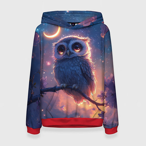 Женская толстовка Совушка и полумесяц / 3D-Красный – фото 1