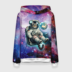 Толстовка-худи женская Brave cat in space - ai art, цвет: 3D-белый