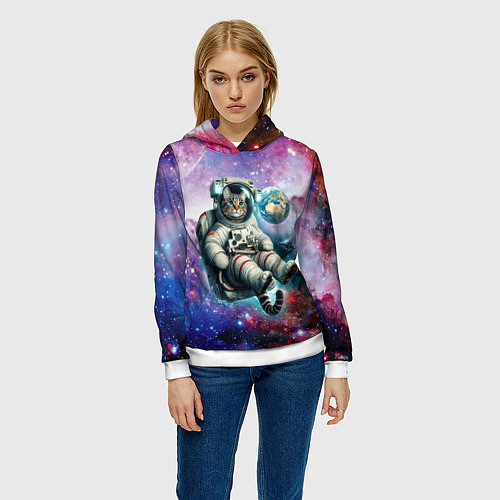 Женская толстовка Brave cat in space - ai art / 3D-Белый – фото 3