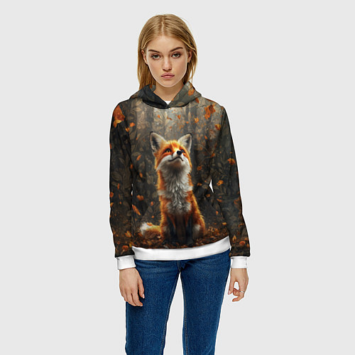 Женская толстовка Довольный лис в лесной чаще / 3D-Белый – фото 3
