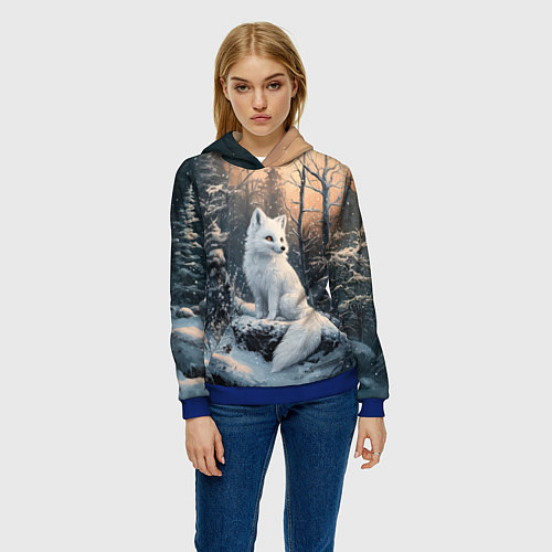 Женская толстовка Белый лисенок в зимнем лесу / 3D-Синий – фото 3