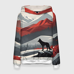 Толстовка-худи женская Лиса и красные горы, цвет: 3D-белый