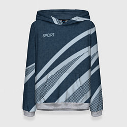 Толстовка-худи женская Sport синий текстурный с полосами, цвет: 3D-меланж