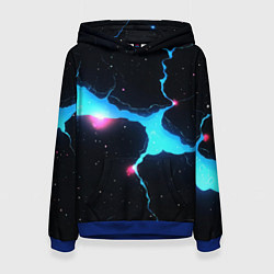 Толстовка-худи женская Голубой разлом в черной текстуре, цвет: 3D-синий