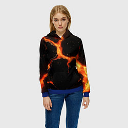 Толстовка-худи женская Оранжевый разлом на черной текстуре, цвет: 3D-синий — фото 2
