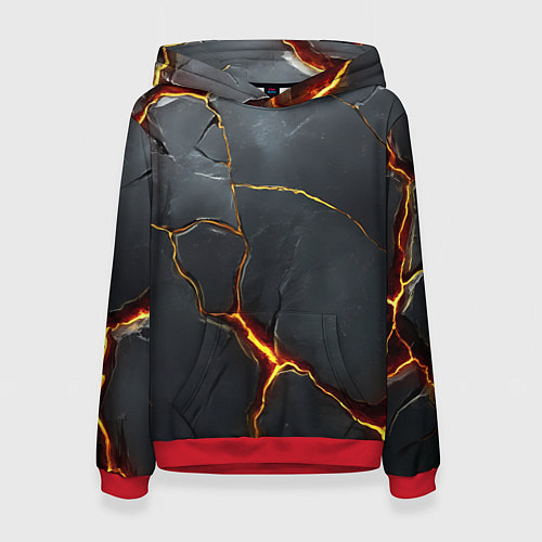 Женская толстовка Серая текстура с золотым изломом / 3D-Красный – фото 1