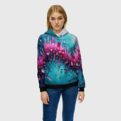 Толстовка-худи женская Розовые кристаллы, цвет: 3D-черный — фото 2