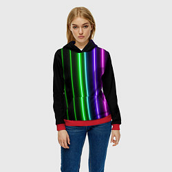 Толстовка-худи женская Neon lines, цвет: 3D-красный — фото 2