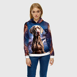Толстовка-худи женская Веймаранер в космосе, цвет: 3D-белый — фото 2