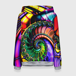 Толстовка-худи женская Фрактальный узор неоновый, цвет: 3D-меланж