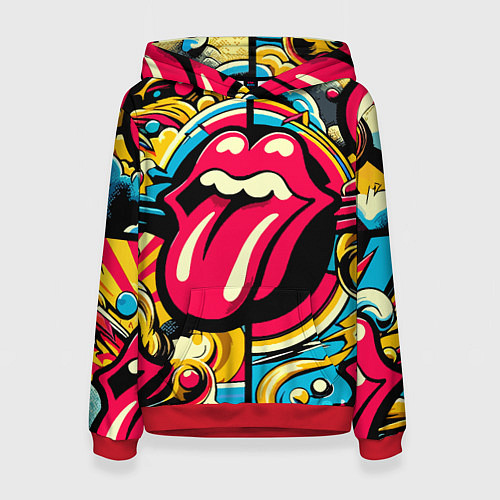 Женская толстовка Rolling Stones logo - pop art pattern / 3D-Красный – фото 1