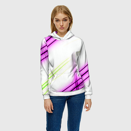Женская толстовка Green white pink line / 3D-Белый – фото 3