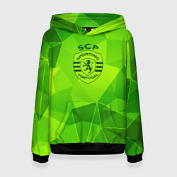 Толстовка-худи женская Sporting green poly, цвет: 3D-черный
