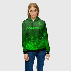 Толстовка-худи женская Pokemon - green gradient посередине, цвет: 3D-черный — фото 2