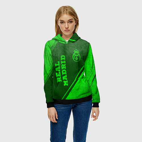 Женская толстовка Real Madrid - green gradient вертикально / 3D-Черный – фото 3