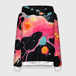 Толстовка-худи женская Розовая текстура в черном, цвет: 3D-белый